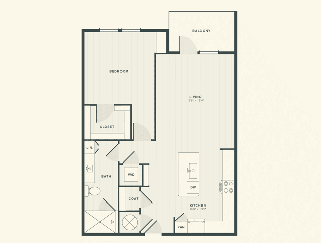 The Finch 1 bedroom and 1 bathroom 2D floorplan at The Ames