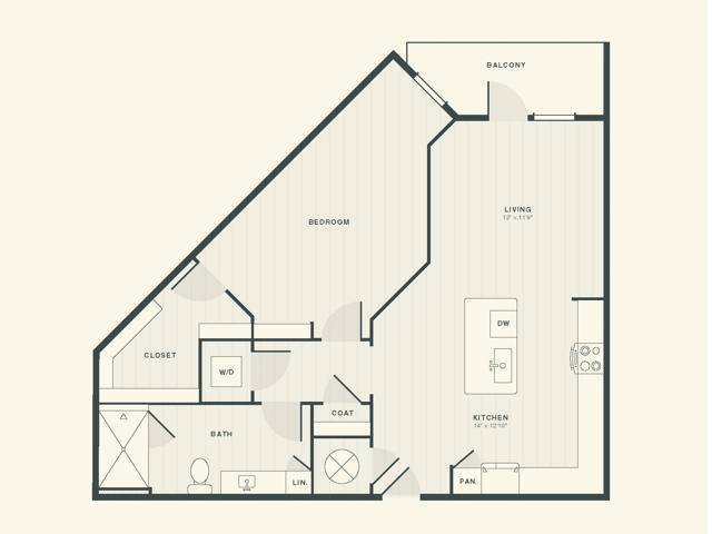 The Harris 1 bedroom and 1 bathroom 2D apartment floorplan at The Ames