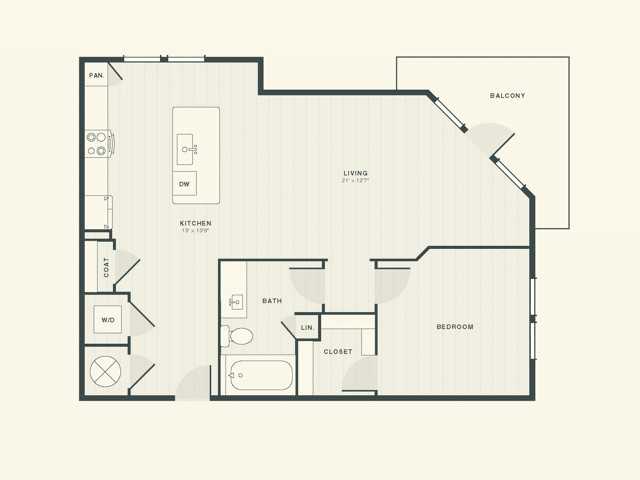 The Clark 1 bedroom and 1 bathroom 2D apartment floorplan at The Ames