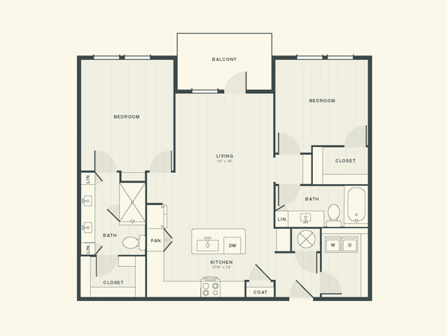 The Weasley 2 bedroom and 2 bathroom 2D apartment floorplan at The Ames
