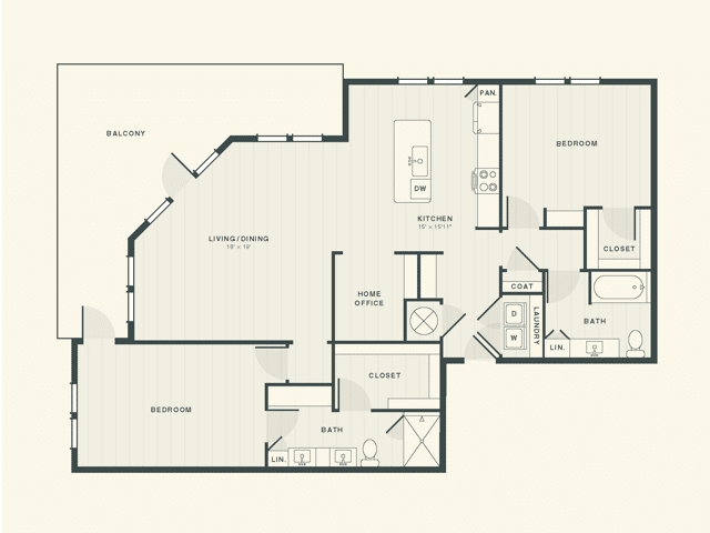 The Granger 2 bedroom and 2 bathroom 2D apartment floorplan at The Ames