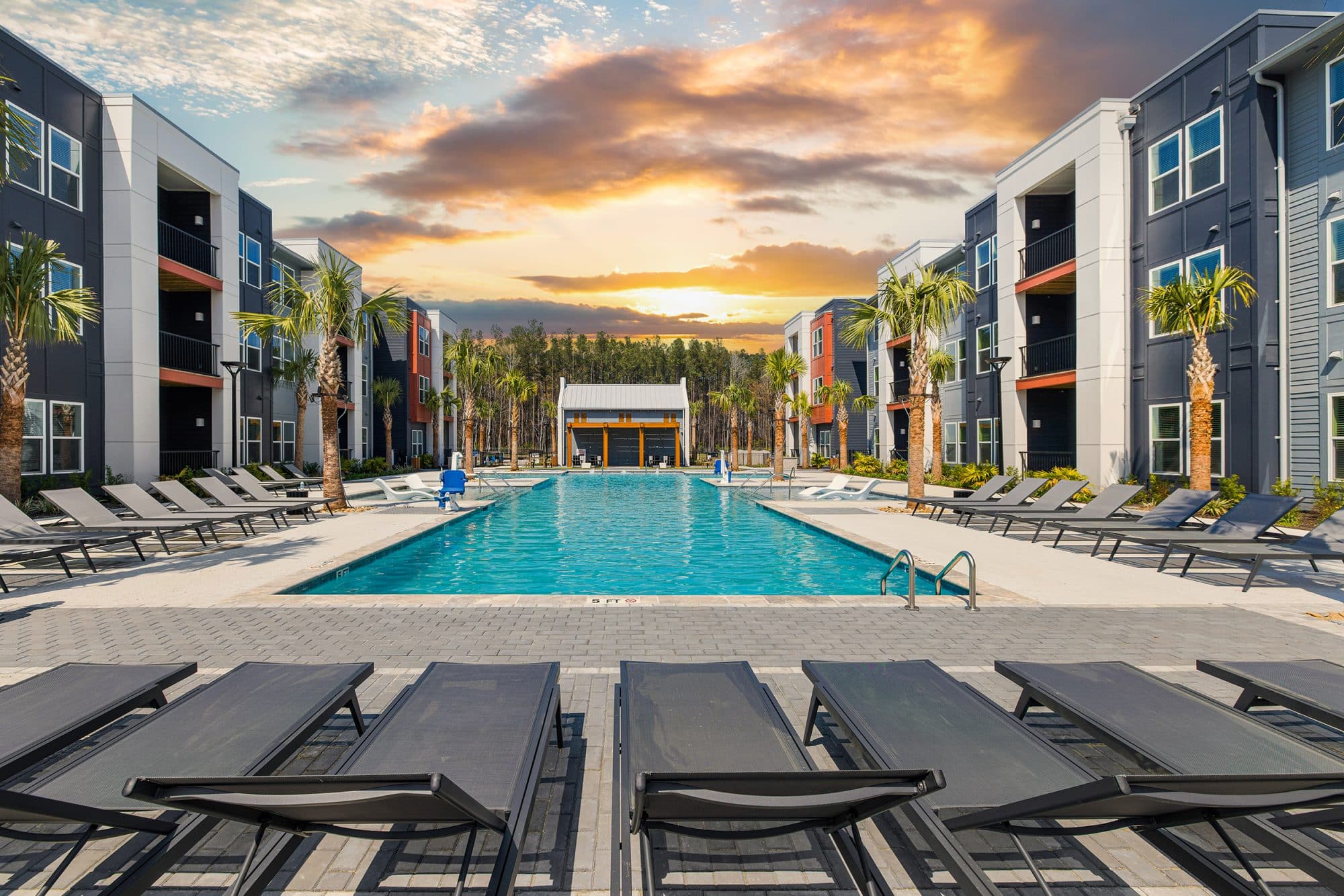 The Ames' community pool and pool deck